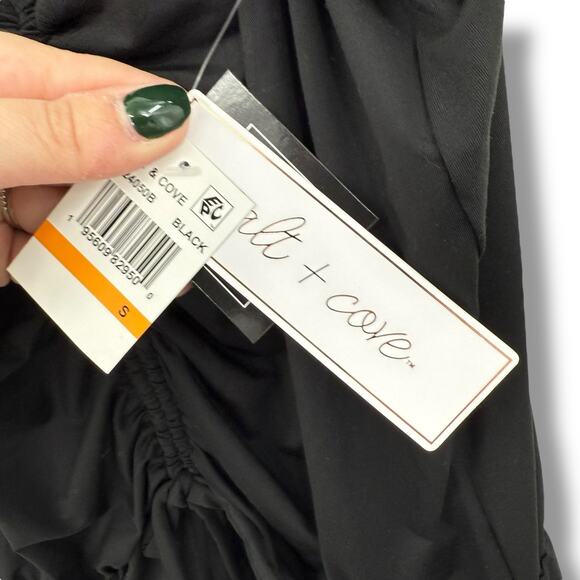 NEW Salt + Cove Black Romper Size Small Stretchy Ruched Beach Swim Cover Up - Picture 7 of 8